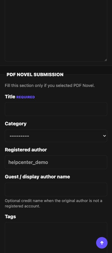 AMK submission form with PDF Novel selected